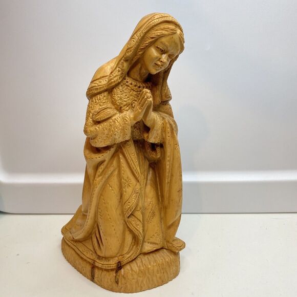 VTG Nativity Figure Mary Wood Kneeling Hand Carved 9 inches Tall Figurine - Picture 1 of 16